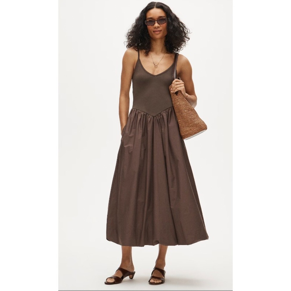 J.Crew Basque-Waist Mixy Dress Midi-Length Brown Size Medium Earthy Neutrals